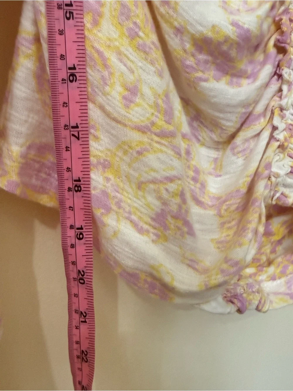 Free People XL Ruched Floral V Neck Long Sleeve Top Boho Colorful Feminine